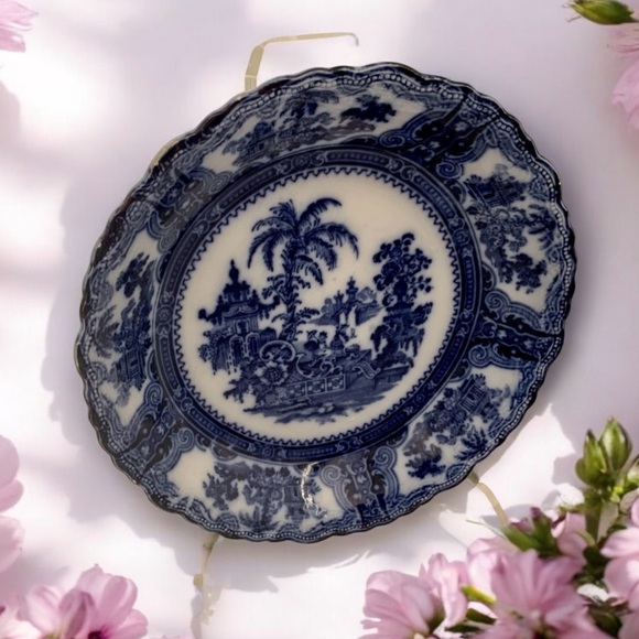 Antique Pair English Kyber Flow Blue Serving Bowls By W Adams And Co. Set of Two - Picture 7 of 12